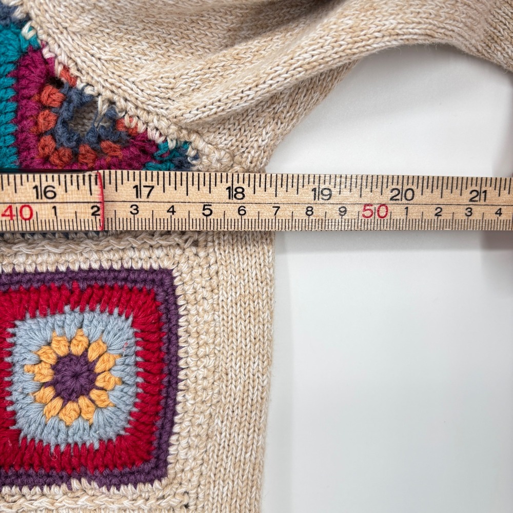 Alfred Dunner Petite Granny Square Crochet Cardigan Sweater Beige Sz PL - Picture 10 of 12